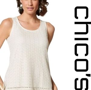 Chico's Crochet Top Womens Size Large Cream Sleeveless Knitted Blouse